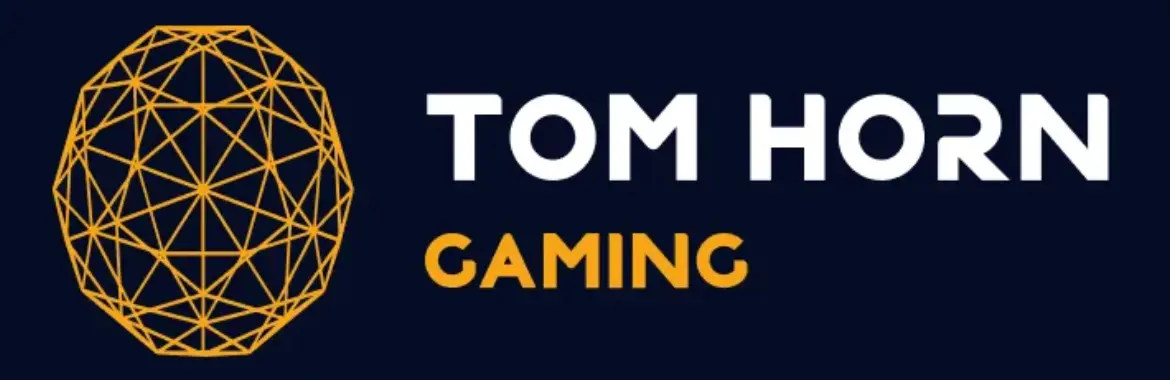 Tom Horn Gaming — poskytovatel her (logo). Logo poskytovatele her Tom Horn Gaming — zlatá geometrická koule a nápis na tmavém pozadí.